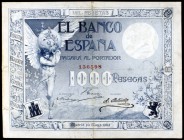 1907. 1000 pesetas. (Ed. B101). 10 de mayo. Reparaciones en el doblez central. Muy raro. (MBC)-.