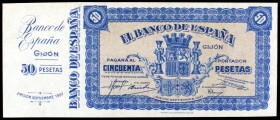 1937. Gijón. 50 pesetas. (Ed. NE33). Septiembre. Sin numeración y con matriz. Raro. S/C-.