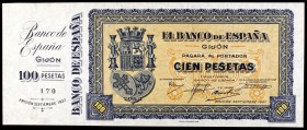 1937. Gijón. 100 pesetas. (Ed. C50a). Septiembre. Sin numerar y con matriz lateral izquierda. S/C.