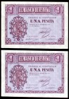 1937. Burgos. 1 peseta. (Ed. D26a). 12 de octubre. Pareja correlativa, serie D. EBC+.