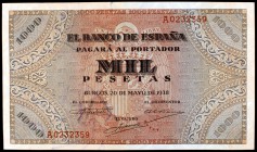 1938. Burgos. 1000 pesetas. (Ed. D35). 20 de mayo. Extraordinario ejemplar con todo el apresto. Muy raro así. S/C.