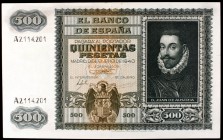 1940. 500 pesetas. (Ed. D40). 9 de enero, D. Juan de Austria. Leve doblez. Raro. EBC-.