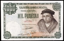 1946. 1000 pesetas. (Ed. D54). 19 de febrero, Vives. Leve doblez. Buen ejemplar, con apresto. Raro. EBC+.