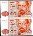1980. 2000 pesetas. (Ed. E5). 22 de julio, Juan Ramón Jiménez. Pareja correlativa, sin serie. Numeraciones muy bajas: 0002017 y 0002018. S/C.