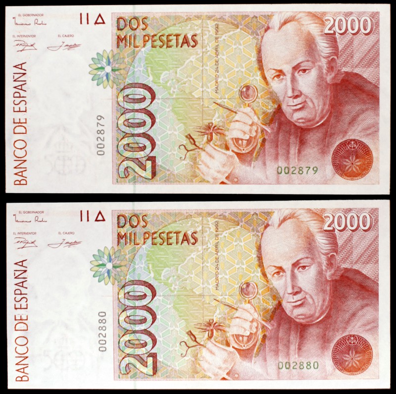1992. 2000 pesetas. (Ed. E8). 24 de abril, Mutis. Pareja correlativa, sin serie....