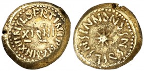 Monedas de Al Andalus / Coinage of Al Andalus;AH 92. Primeros tiempos de la invasión. Emisiones transicionales en latín. Dinar de indicción. (S.Album ...