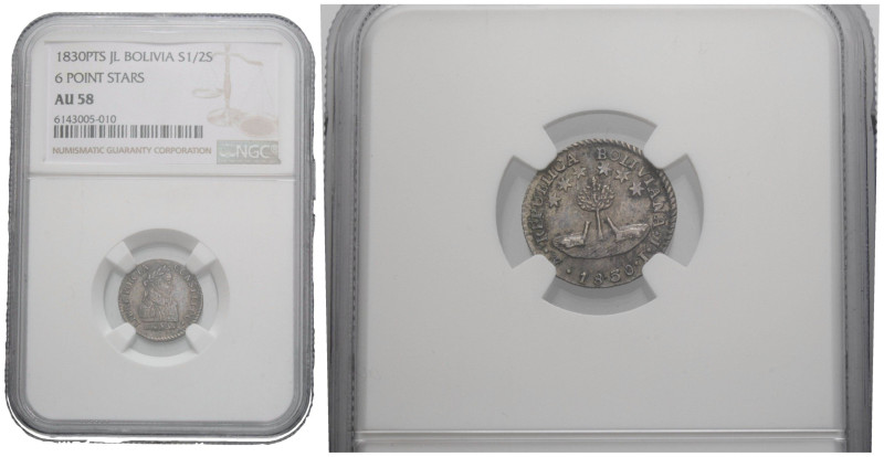 Republik, seit 1825 1 / 2 Sol 1830 PTS JL. Silber / Silver 0.667. 6 Pointed Star...