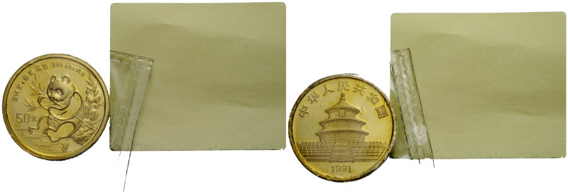 Volksrepublik / People's Republic
 50 Yuan 1991. 27.0 mm. Gold 0.999. 1/2 oz/Un...