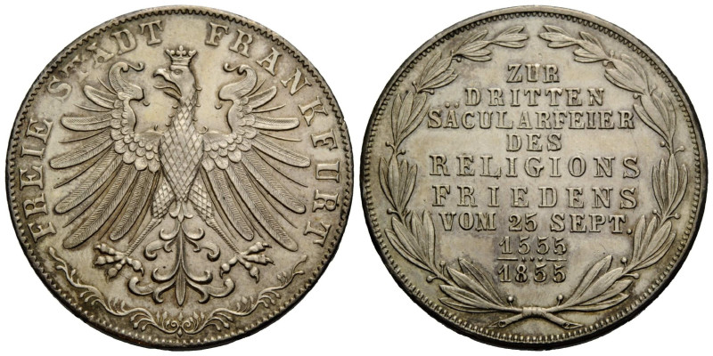 Frankfurt
 2 Gulden 1855. 36.0 mm. Silber / Silver. FREIE STADT FRANKFURT. Rv. ...