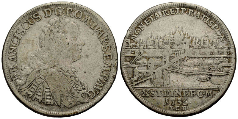 Regensburg, Stadt
 Taler 1756 42.0 mm. Silber / Silver. Geharnischtes Brustbild...