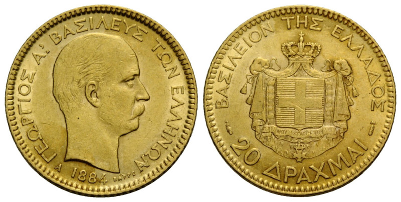 Georg I. 1863-1913 20 Drachmen 1884 21.0 mm. Gold 0.900. KM56. NUMINDEX.COM GRC2...