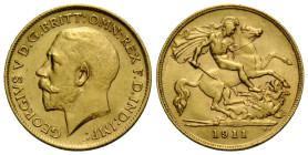 Königreich / Kingdom
George V. 1910-1936 1/2 Sovereign 1911 19.0 mm. Gold 0.916. Rv. St. George slaying dragon. Fr. 405. / KM819. 3.98 g. Sehr schön ...