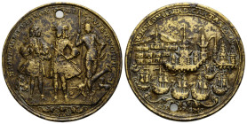 Medaillen / Medals
 Vergoldete Kupfer-Zinkmedaille / Gilt copper-zinc medal. April 1,1741. 37.8 mm. feier zum Erfolg von Admiral Edward Vernon über d...