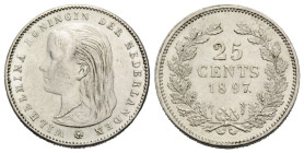 Königreich der Niederlande / Kingdom of the Netherlands / Kingdom of the Netherlands
Wilhelmina 1890-1948 25 Cents 1897. 19.3 mm. Silber / Silver 0.6...