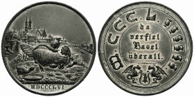 Basel / Basle
 Zinnmedaille / Tin medal 1856. 45.5 mm.Auf die 500-Jahr-Gedenkfeier der Zerstörung Basels durch das grosse Erdbeben von 1356 / To the ...