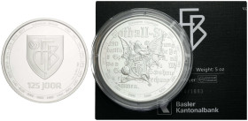 Basel / Basle
 5 Unze 1893. 65.00 mm. Silber / Silver 0.999. FC Basel 125-jähriges Bestehen / 125th anniversary. In Kapsel mit Zertifikat und beschri...