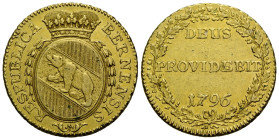 Bern / Berne Stadt und Kanton / City and canton
 Doppelduplone 1796. 27.1 mm. Gold 2 Duplones. Crowned, oval arms of Bern, with garland, Legend: RESP...