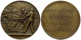 Bern / Berne Medaillen / Medal
 Bronzemedaille / Bronze medal 1943. 60.0 mm. Auf das 100jährige Bestehen des Gaswerkes in Bern / 100th anniversary of...