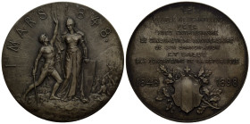 Schweiz / Switzerland. Neuenburg / Neuchâtel. Silbermedaille / Silver medal. 45.9 g. 48.1 mm. 1 ER MARS 1848. Mann mit Schwert vor Frau mit Fahne / Rv...