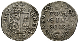 Genf / Geneva / Genève
 6 Sols 1602. 21.0 mm. Silber / Silver. HMZ 2-321a. KM 9. 1.90 g. Sehr schön-Vorzüglich / Very fine-Extremely fine.