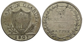 Glarus
 15 Schillinge 1807 25.5 mm. Silber / Silver. HMZ 2-372b. 4.10 g. Selten / Rare. Fast sehr schön / About very nice.