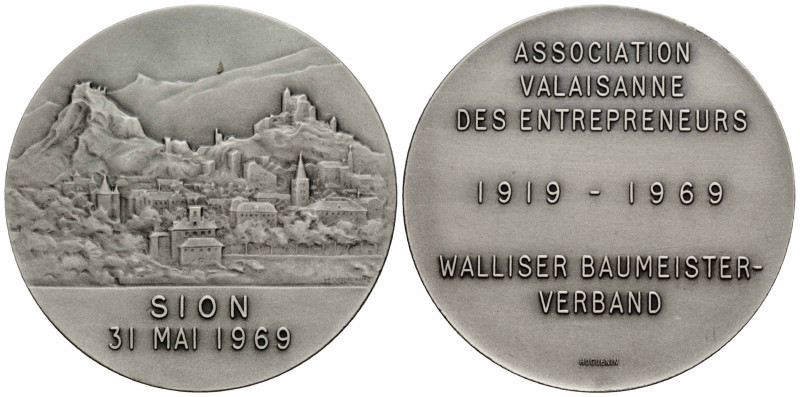Wallis / Valais
 Weissmetalmedaille / White metal medal 1969. 50.0 mm, SION / 3...
