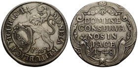 Zürich / Zurich Stadt und Kanton / City and canton
 Taler / thaler 1748. 40.0 mm. Silber / Silver. Löwe nach links mit Schwert und Zürcherwappen / Li...