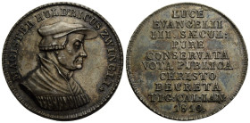 Zürich / Zurich Stadt und Kanton / City and canton
 Silbermedaille / Silver medal 1819. 36.6 mm. Huldrych Zwingli. Auf die 300 Jahr-Feier der Reforma...