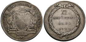 Zürich / Zurich Stadt / City
 Taler / thaler 1783. 39.0 mm. Silber / Silver. MONETA REIPUBLICÆ TURICENSIS. Rv. XI / AUF I. FEINE / MARK / 1783. HMZ 2...