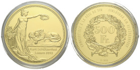 Schützentaler & Schützenmedaillen / Shooting talers & Shooting medals Luzern / Lucerne
 500 Franken / 500 Francs 2013 33.0 mm. Gold 1/2 oz. 0.999. Sc...