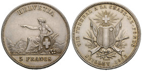 Schützentaler & Schützenmedaillen / Shooting talers & Shooting medals Neuenburg / Neuchâtel
 5 Franken 1863 Bern. 37.0 mm. Tir fédéral La Chaux-de-Fo...