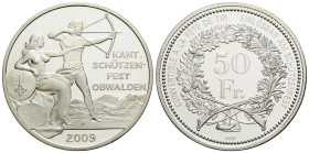 Schützentaler & Schützenmedaillen / Shooting talers & Shooting medals Obwalden
 50 Franken / 50 Francs 2009. 37 mm. Silber / Silver 0.900. Schützenta...