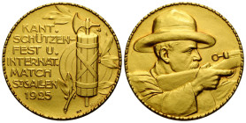 Schützentaler & Schützenmedaillen / Shooting talers & Shooting medals St. Gallen
 Goldmedaille / Gold medal 1925. 30.0 mm. Kleiner Gegenstempel "18K"...