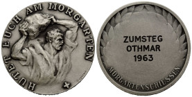 Schützentaler & Schützenmedaillen / Shooting talers & Shooting medals Zug
 Versilberte Bronzemedaille / Silvered bronze medal 1963 40 mm. Vs. HÜTET E...