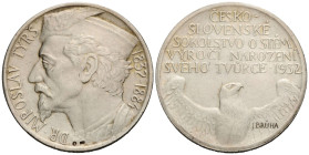 Silbermedaille / Silver medal 1932 42.0 mm. K. 0.987. Auf den 100. Geburtsjahrestag von DR. MIROSLAV TYRŠ (1832-1884), Gründer der Sokol- Bewegung / 1...