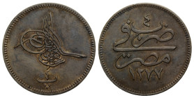 'Abd al-'Azîz, 1277-1293 H./1861-1876 AD.
 4 Para 1277 H. / Jahr 4 Misr (Kairo). 22.2 mm Bronzemünze / Bronze coin. Geprägt in Paris oder Brüssel, oh...
