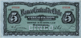 Chile Republik
Banco Central de Chile 5 & 10 Pesos 1930. 146 x 70 mm. Serie D61, 075539, 2 de Junio de 1930. 10 Pesos, Serie C26, 071716, 10 de Junio...