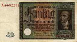 Deutschland nach/ after 1918 / Third Reich Deutsche Rentenbank 1923-1937
 50 Rentenmark 1934. 155 x 85 mm. Berlin 6.7.1934. Dark brown on olive. Frei...