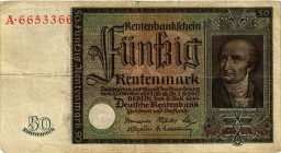 Deutschland nach/ after 1918 / Third Reich Deutsche Rentenbank 1923-1937
 50 Rentenmark 1934. 155 x 85 mm. Berlin 6. Juli.1934, A-6653366, B-3465490,...