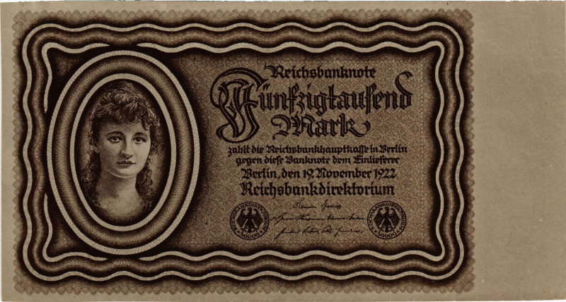 Deutschland nach/ after 1918 / Third Reich
 50'000 Mark 1922. Reichsbanknote. A...