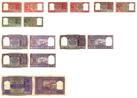 Indien / India Republik Indien
Reserve Bank of India 2 Rupees o.J. / ND. (4 different issues). Red-brown on violet and green underprint, Asoka column...