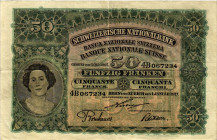 Schweiz / Switzerland Ausgaben der Schweizerischen Nationalbank ab 1907
 50 Franken 1917 Waterlow & Sons Ltd., London. 2. Emission / 2nd issue. Holzf...