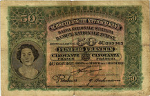 Schweiz / Switzerland Ausgaben der Schweizerischen Nationalbank ab 1907
 50 Franken 1920 Waterlow & Sons Ltd., London. 2. Emission / 2nd issue. Holzf...