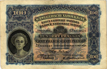 Schweiz / Switzerland Ausgaben der Schweizerischen Nationalbank ab 1907
 100 Franken / 100 Francs 1928 Waterlow & Sons Ltd., London. 2. Emission / 2n...