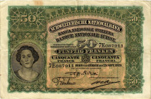 Schweiz / Switzerland Ausgaben der Schweizerischen Nationalbank ab 1907
 50 Franken 1929 Waterlow & Sons Ltd., London. 2. Emission / 2nd issue. Holzf...