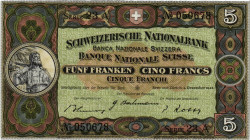 Schweiz / Switzerland Ausgaben der Schweizerischen Nationalbank ab 1907
 5 Franken 1942 / 1944 / 1947 / 1949 / 1951. Art. Institut Orell Füssli AG, Z...