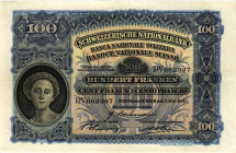 Schweiz / Switzerland Ausgaben der Schweizerischen Nationalbank ab 1907
 100 Franken / 100 Francs 1943 Waterlow & Sons Ltd., London. 2. Emission / 2n...