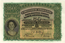 Schweiz / Switzerland Ausgaben der Schweizerischen Nationalbank ab 1907
 50 Franken 1947 Waterlow & Sons Ltd., London. 2. Emission / 2nd issue. Holzf...