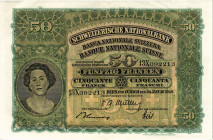 Schweiz / Switzerland Ausgaben der Schweizerischen Nationalbank ab 1907
 50 Franken 1949 Waterlow & Sons Ltd., London. 2. Emission / 2nd issue. Holzf...