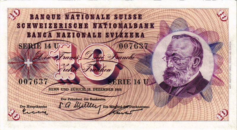 Schweiz / Switzerland Ausgaben der Schweizerischen Nationalbank ab 1907
 10 Fra...